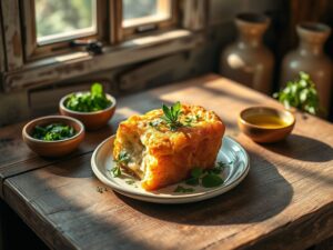 Tapioca Recheada com Queijo Coalho e Ervas
